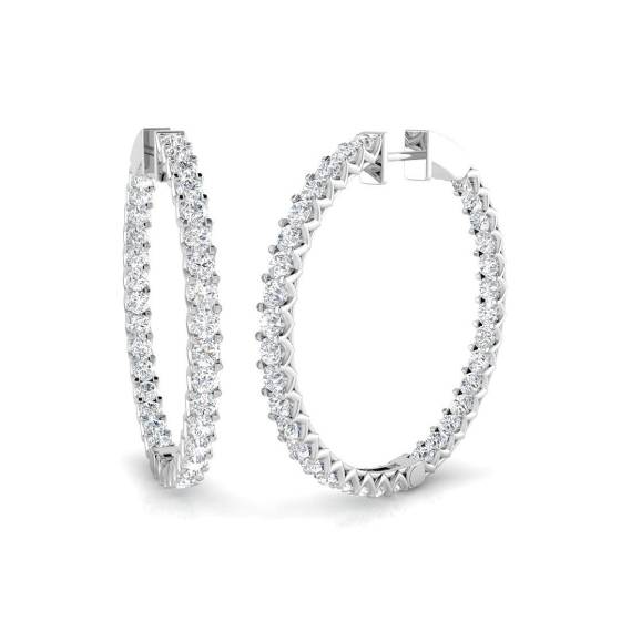 3.85ct SI2/G Round cut Diamond Hoop Earrings in 18k White Gold