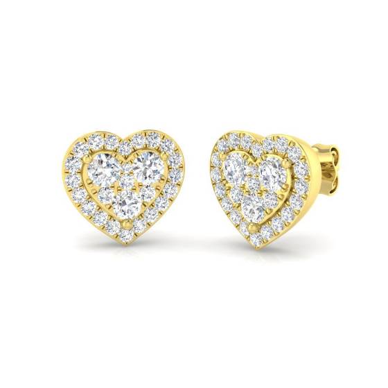 1.15ct SI2/G Round cut Diamond Cluster Earrings in 9k Yellow Gold