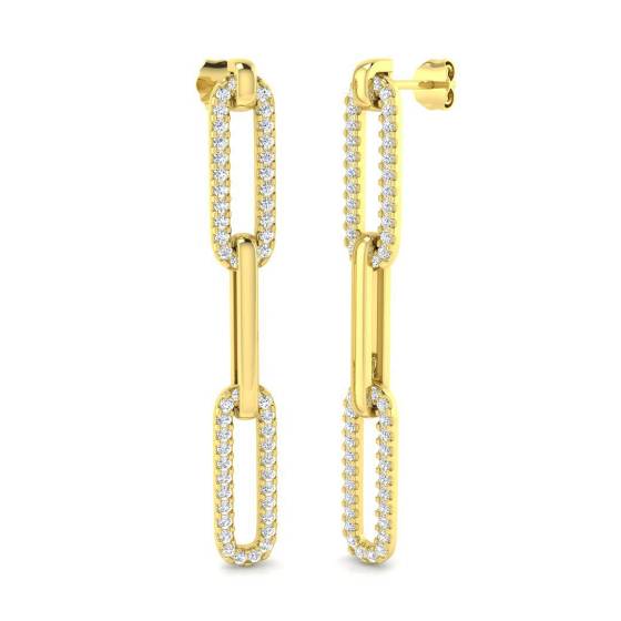 1.00ct SI2/G Round cut Diamond Drop Earrings in 9k Yellow Gold