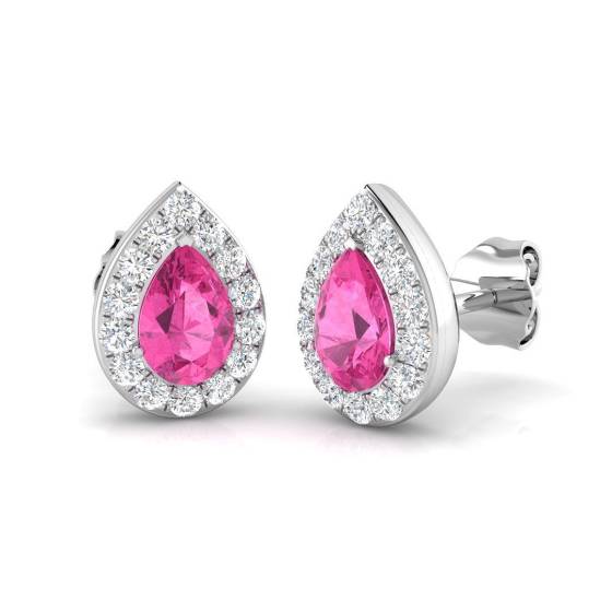 1.24ct SI2/G Pear cut Pink Sapphire Gemstone Earrings in 18k White Gold