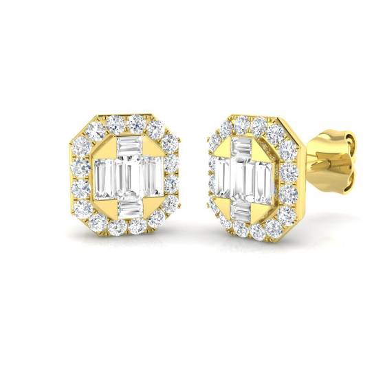 0.67ct SI2/G Baguette cut Diamond Cluster Earrings in 18k Yellow Gold