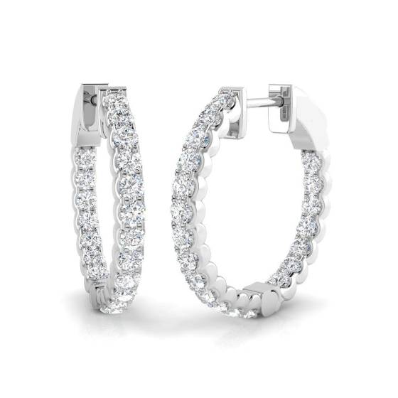 1.10ct SI2/G Round cut Diamond Hoop Earrings in 18k White Gold