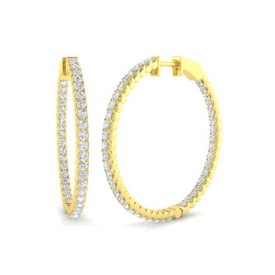 2.19ct SI2/G Round cut Diamond Hoop Earrings in 18k Yellow Gold