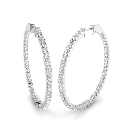 2.60ct SI2/G Round cut Diamond Hoop Earrings in 18k White Gold