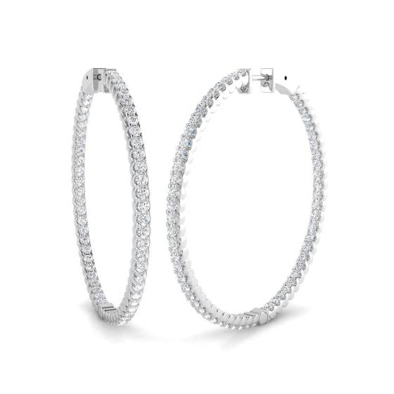 3.00ct SI2/G Round cut Diamond Hoop Earrings in 18k White Gold