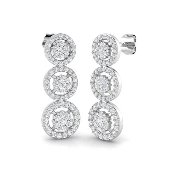 1.07ct SI2/G Round cut Diamond Drop Earrings in 9k White Gold