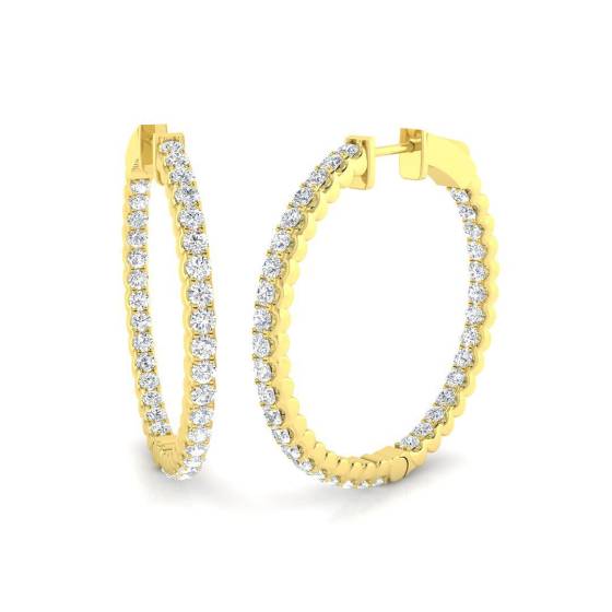 1.43ct SI2/G Round cut Diamond Hoop Earrings in 18k Yellow Gold