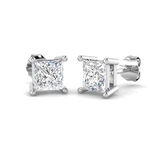 1.99ct I2/D Princess cut Diamond Stud Earrings in 18k White Gold