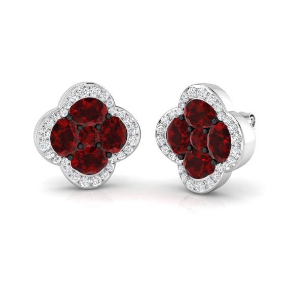 3.94ct SI2/G Round cut Ruby Gemstone Earrings in 18k White Gold