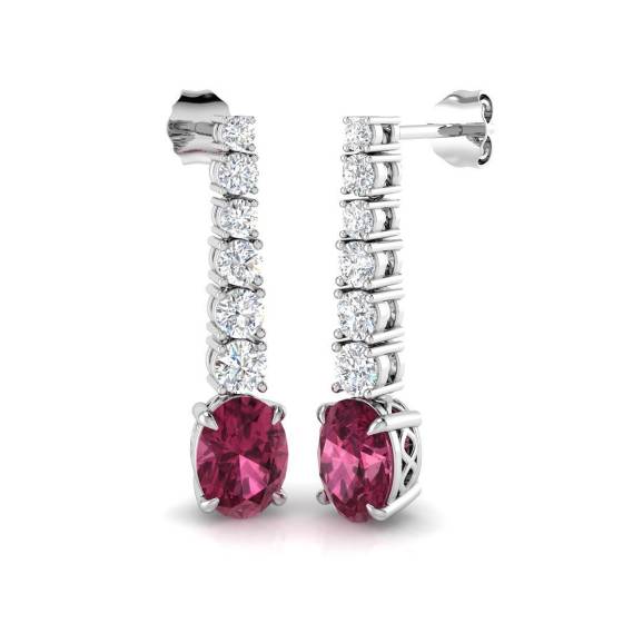 3.47ct SI2/G Oval cut Pink Tourmaline Gemstone Earrings in 18k White Gold