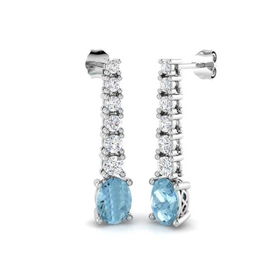 3.05ct SI2/G Oval cut Aquamarine Gemstone Earrings in 18k White Gold