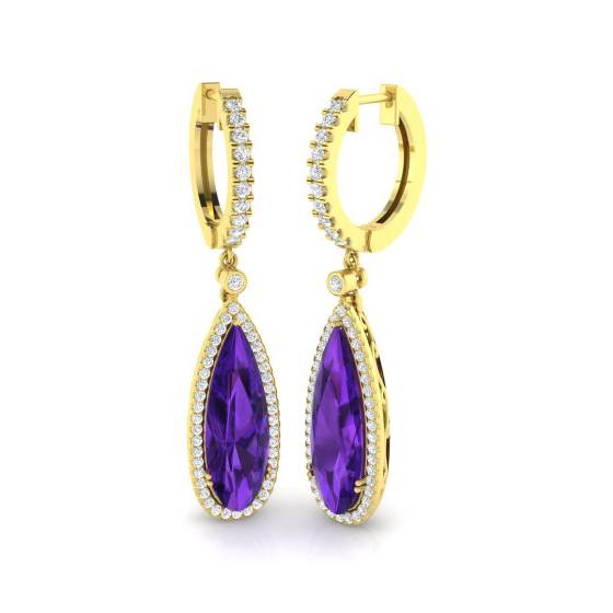 6.16ct SI2/G Pear cut Amethyst Gemstone Earrings in 9k Yellow Gold