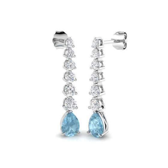 1.82ct SI2/G Pear cut Aquamarine Gemstone Earrings in 18k White Gold