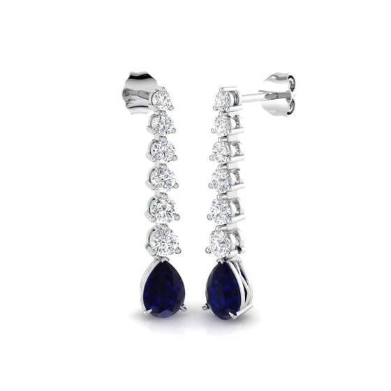 2.35ct SI2/G Pear cut Blue Sapphire Gemstone Earrings in 18k White Gold