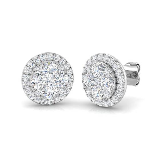 1.01ct SI2/G Round cut Diamond Cluster Earrings in 18k White Gold