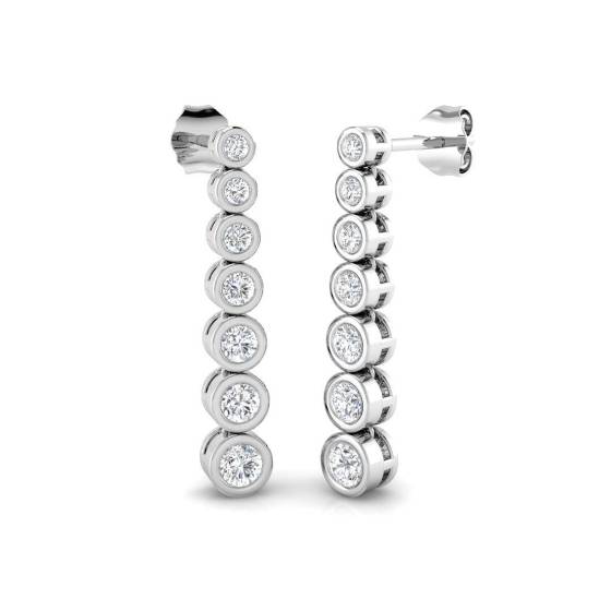 0.91ct SI2/G Round cut Diamond Drop Earrings in 18k White Gold