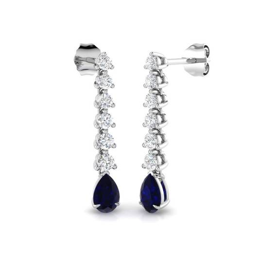 1.41ct SI2/G Pear cut Blue Sapphire Gemstone Earrings in 18k White Gold