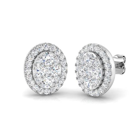 1.21ct SI2/G Round cut Diamond Cluster Earrings in 18k White Gold