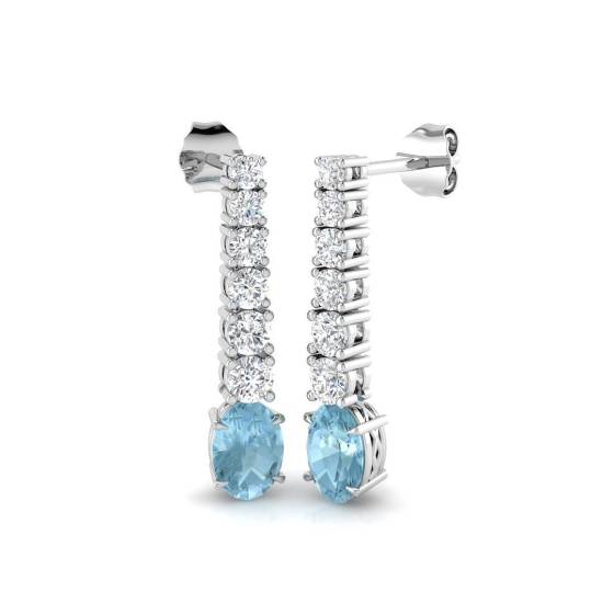 2.23ct SI2/G Oval cut Aquamarine Gemstone Earrings in 18k White Gold