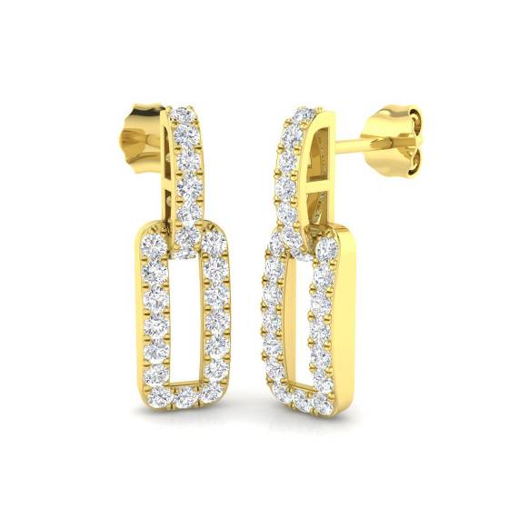 0.7ct VS/F Round cut Lab Grown Diamond Paper Clip Earrings in 9k Yellow Gold