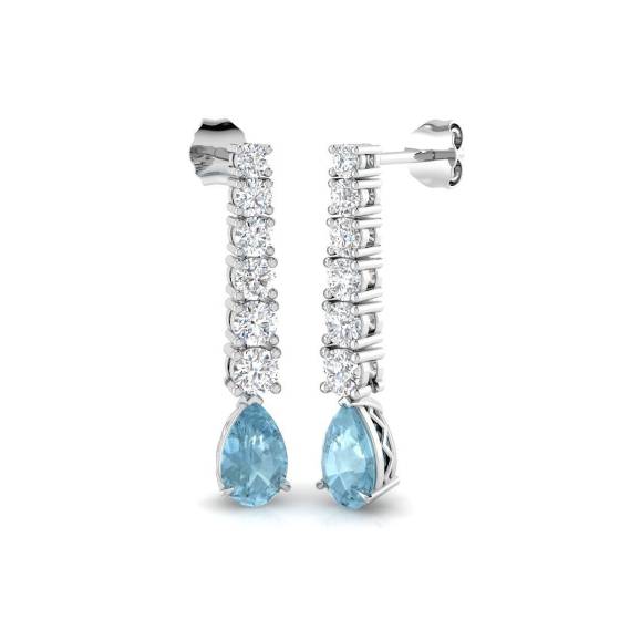 2.88ct SI2/G Pear cut Aquamarine Gemstone Earrings in 18k White Gold