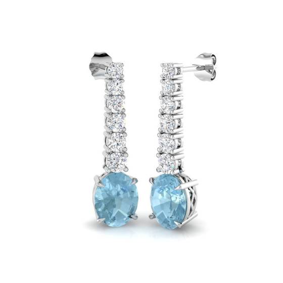 7.77ct SI2/G Oval cut Aquamarine Gemstone Earrings in 18k White Gold