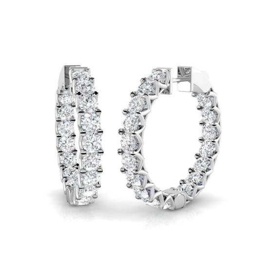 6.75ct I1/G Round cut Diamond Hoop Earrings in 18k White Gold