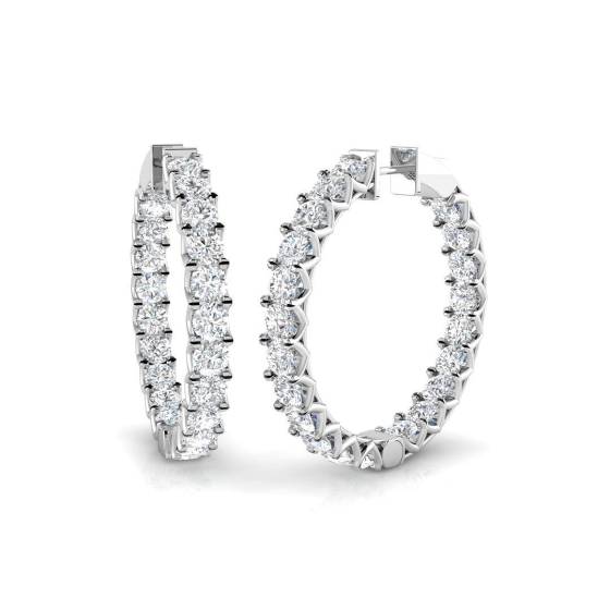 8.36ct I1/G Round cut Diamond Hoop Earrings in 18k White Gold