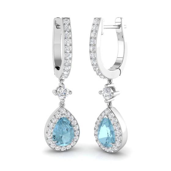 1.59ct SI2/G Pear cut Aquamarine Gemstone Earrings in 18k White Gold