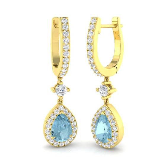 1.59ct SI2/G Pear cut Aquamarine Gemstone Earrings in 18k Yellow Gold