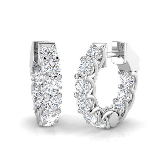 3.29ct SI2/G Round cut Diamond Hoop Earrings in 18k White Gold