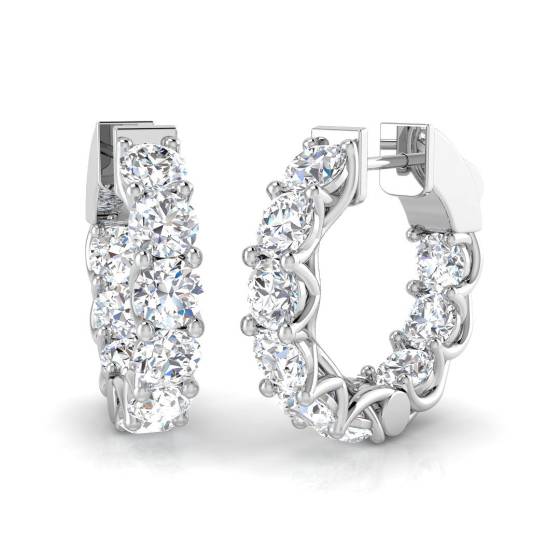 4.48ct I1/G Round cut Diamond Hoop Earrings in 18k White Gold