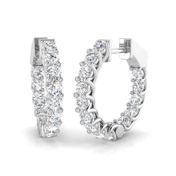 2.06ct VS/F Round cut Labgrown Diamond Hoop Earrings in 9k White Gold