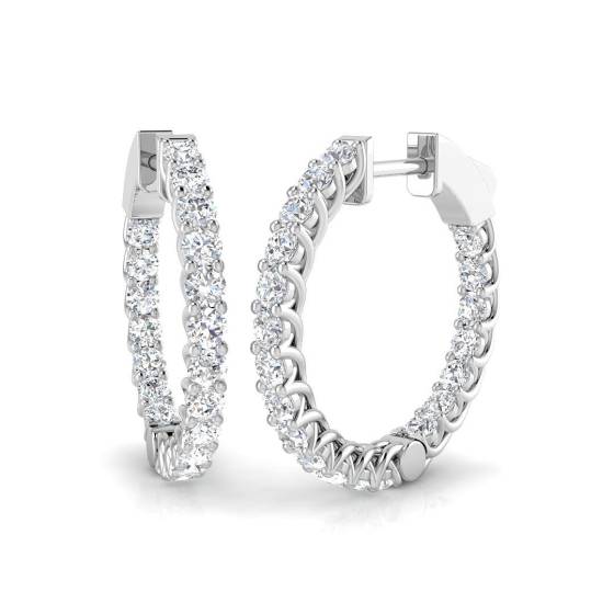 1.63ct SI2/G Round cut Diamond Hoop Earrings in 18k White Gold