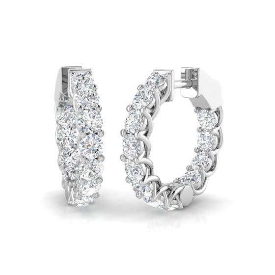 3.56ct SI2/G Round cut Diamond Hoop Earrings in 18k White Gold