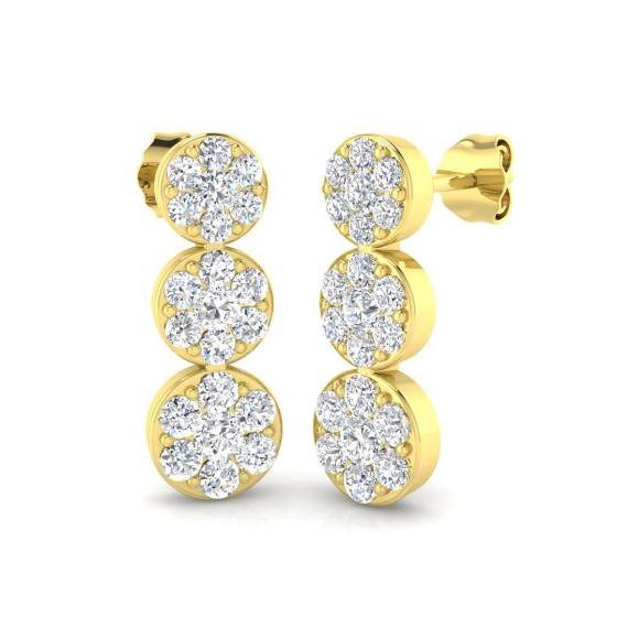 1.51ct I1/G Round cut Diamond Drop Earrings in 9k Yellow Gold