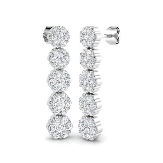 2.03ct SI2/G Round cut Diamond Drop Earrings in 18k White Gold