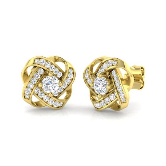 0.56ct SI2/G Round cut Diamond Cluster Earrings in 18k Yellow Gold