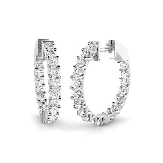 2.03ct SI2/G Round cut Diamond Hoop Earrings in 18k White Gold