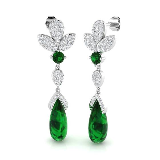 14.45ct SI1/G Round cut Green Emerald Gemstone Earrings in 18k White Gold