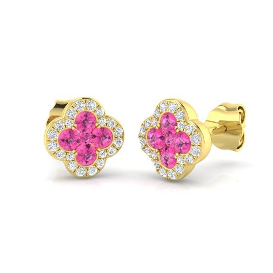 0.59ct SI2/G Round cut Pink Sapphire Gemstone Earrings in 18k Yellow Gold