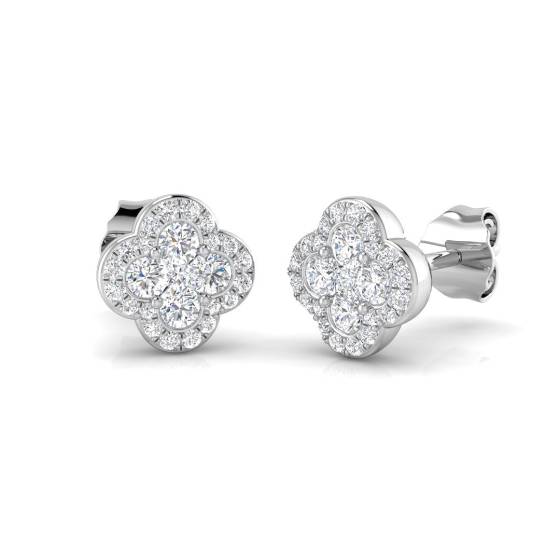 0.44ct SI2/G Round cut Diamond Clover Earrings in 18k White Gold