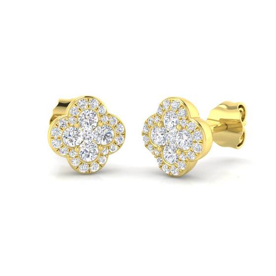 0.44ct SI2/G Round cut Diamond Clover Earrings in 18k Yellow Gold