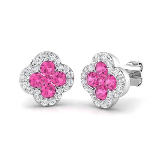 1.20ct SI2/G Round cut Pink Sapphire Gemstone Earrings in 18k White Gold