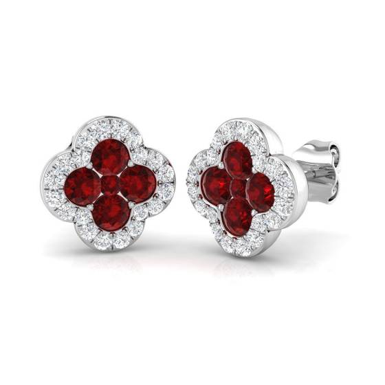 1.32ct SI2/G Round cut Ruby Gemstone Earrings in 18k White Gold