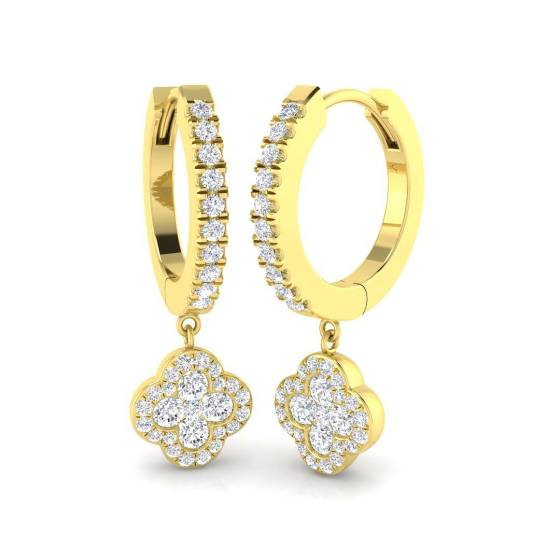 0.62ct SI2/G Round cut Diamond Drop Earrings in 18k Yellow Gold