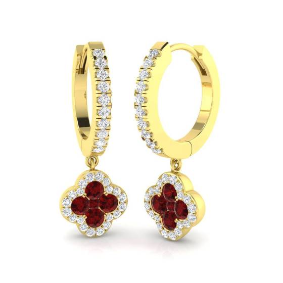 1.01ct SI2/G Round cut Ruby Gemstone Hoop Earrings in 18k Yellow Gold