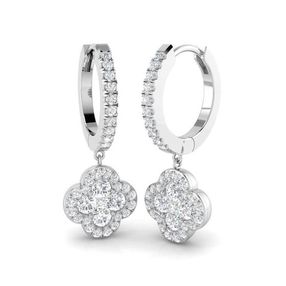 1.08ct SI2/G Round cut Diamond Drop Earrings in 18k White Gold