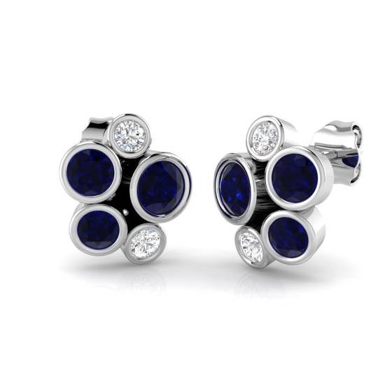 1.46ct SI2/G Round cut Blue Sapphire Gemstone Earrings in 18k White Gold