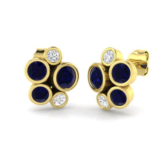 1.46ct SI2/G Round cut Blue Sapphire Gemstone Earrings in 18k Yellow Gold